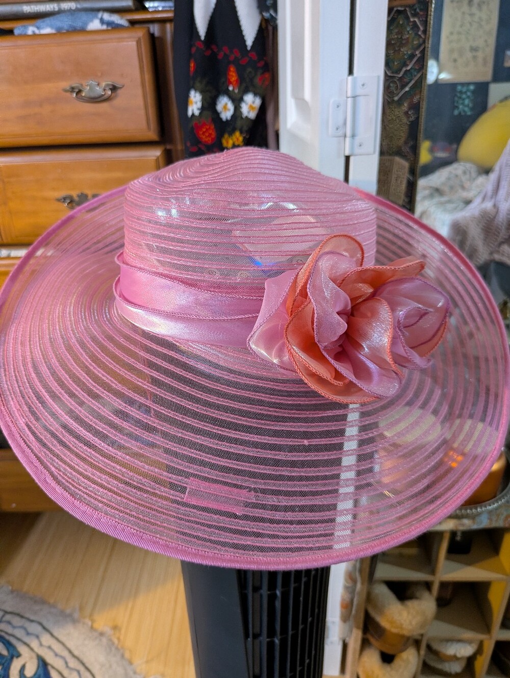 Women's Giovannio Pink Wide Brimmed Floral Derby Church Summer Hat